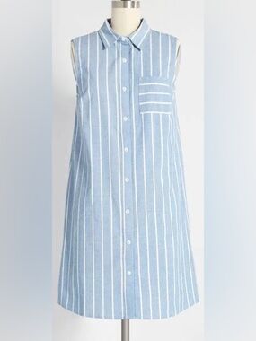 ModCloth Prep Outside Striped Shirt Dress Blue White Stripe L